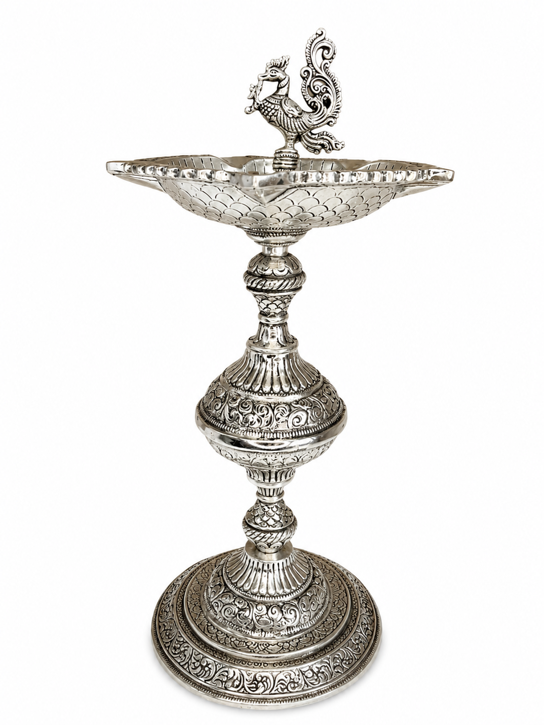 Silver Plated Peacock Diya