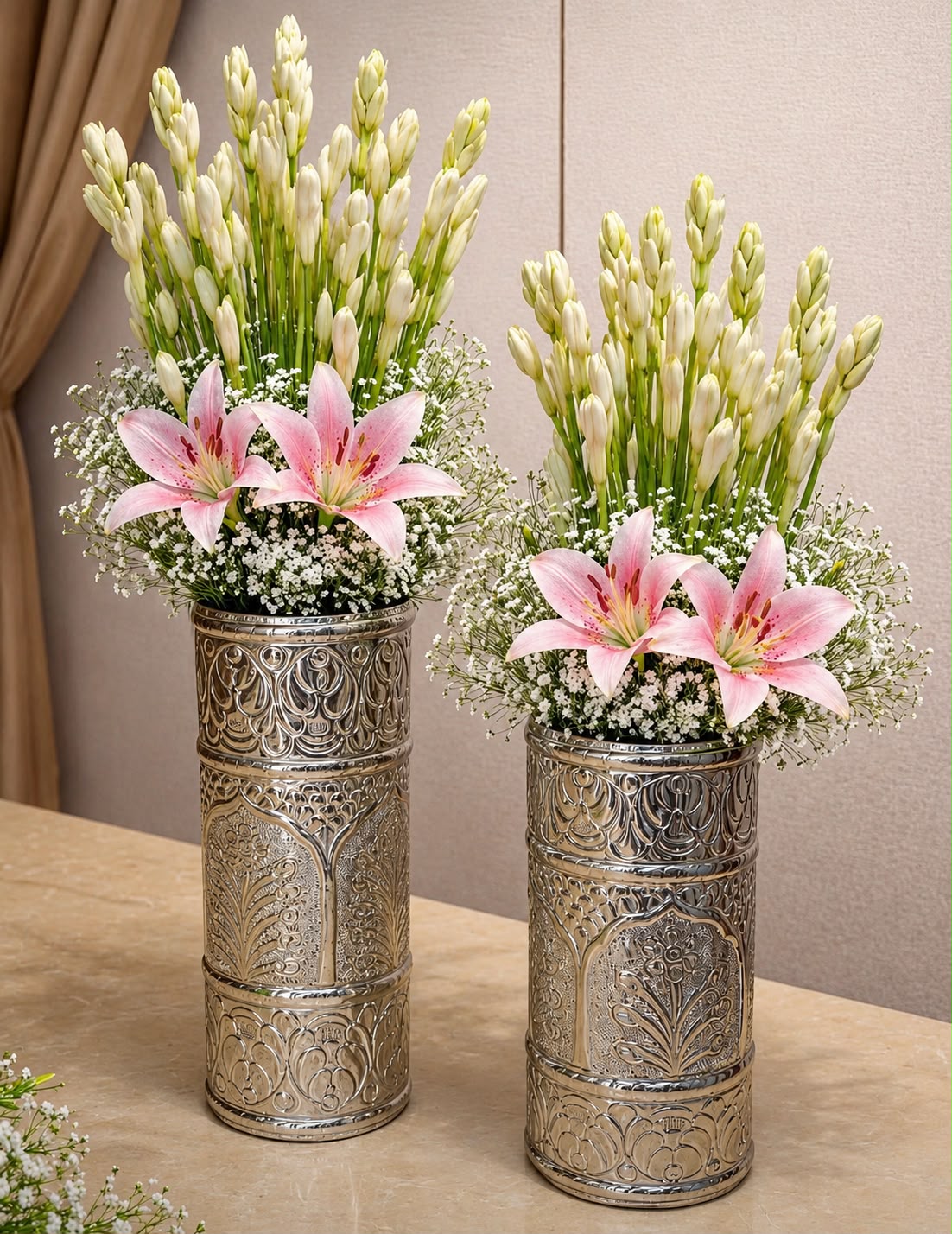 German Silver Vase Set of 2