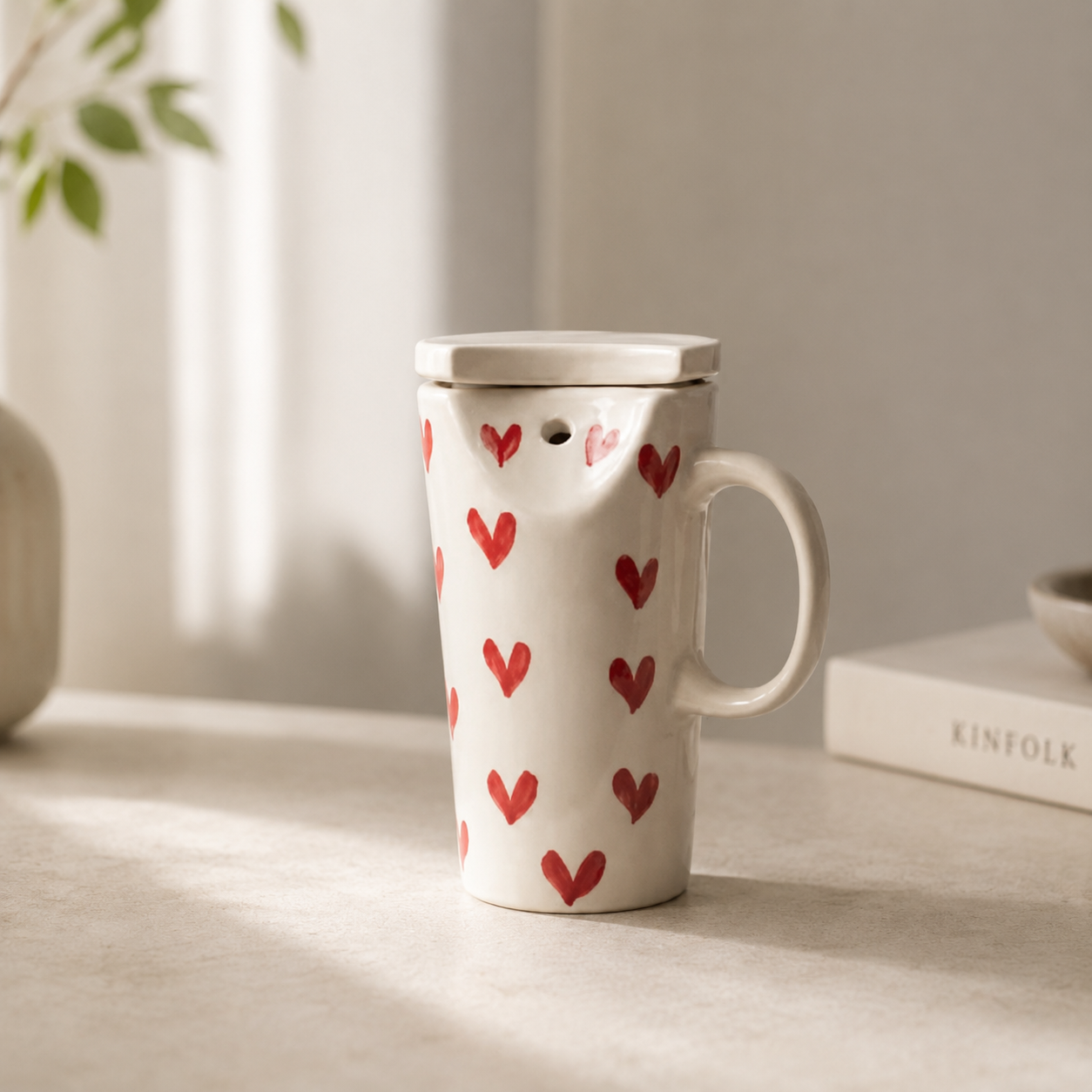 Ceramic Tumbler with Reusable Metal Straw and Lid