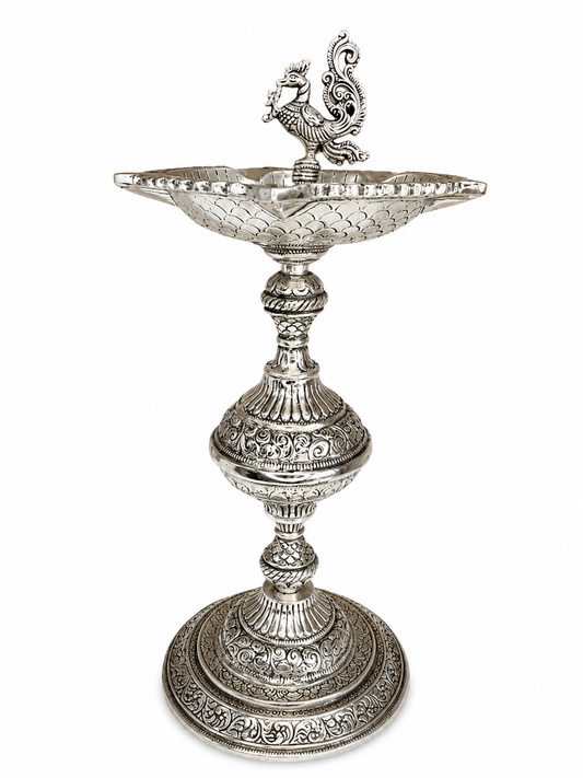 Silver Plated Peacock Diya
