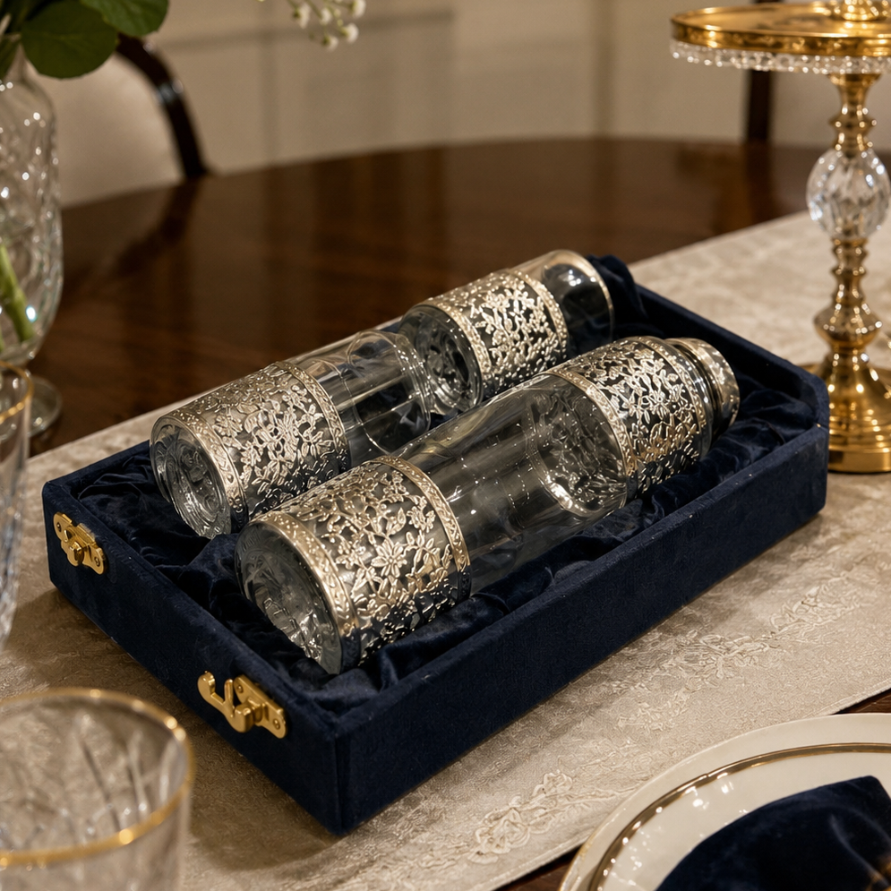 German Silver Bottle and Glass Set
