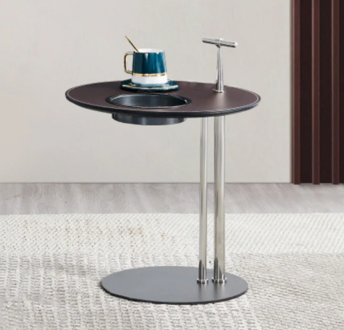 Round Saddle Leather Side Table