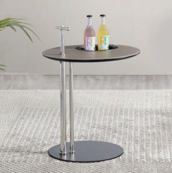 Round Saddle Leather Side Table