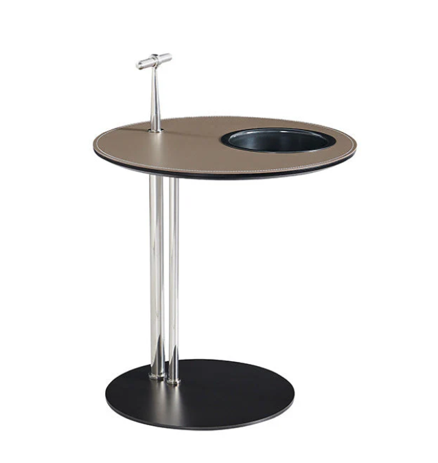 Round Saddle Leather Side Table