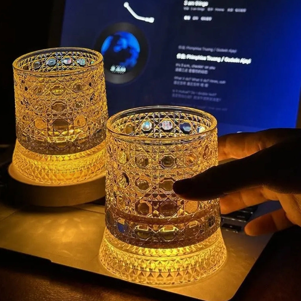 REVOLVING GLASS WITH LED LIGHT SET OF 4