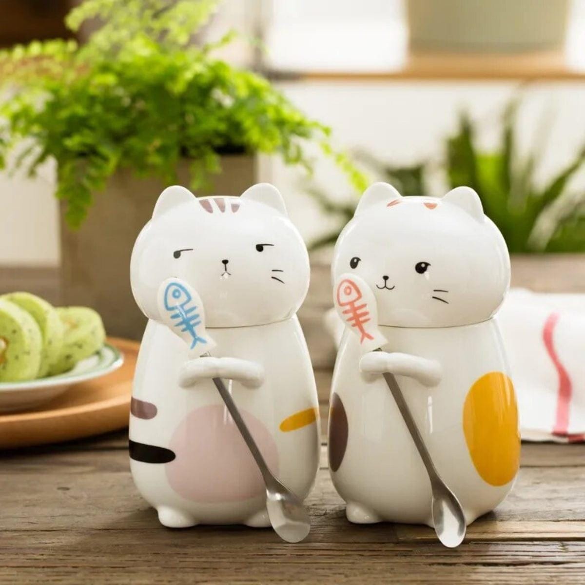 KITTY SHAPED KIDS MUG WITH LID AND SPOON