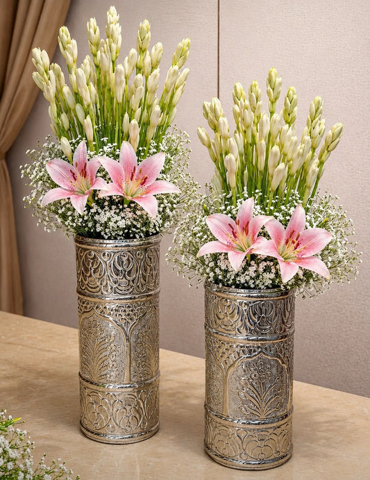 German Silver Vase Set of 2
