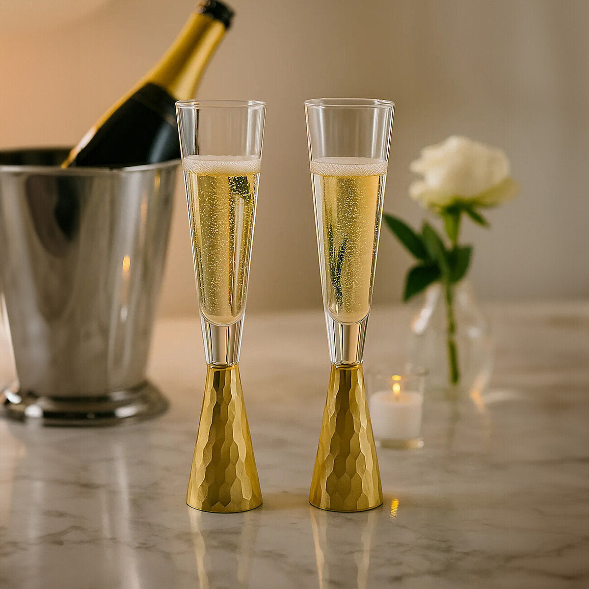 Champagne Glasses With Gold Finish Stem Set of 4
